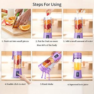 Portable Blender Cup,Electric USB Juicer Blender,Mini Blender Portable Blender For Shakes and Smoothies, juice,380ml, Six Blades Great for Mixing,light purple