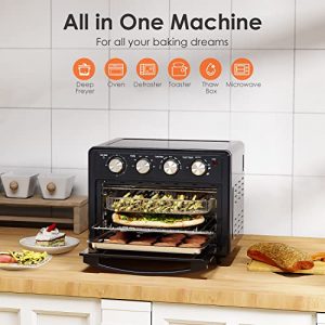 LERIZOM Air Fryer Toaster Oven, 6 Slice 25QT Convection Air fryer Countertop Oven, Fry Oil Free, Cooking Accessories Included, Stainless Steel, Grey, 1700W
