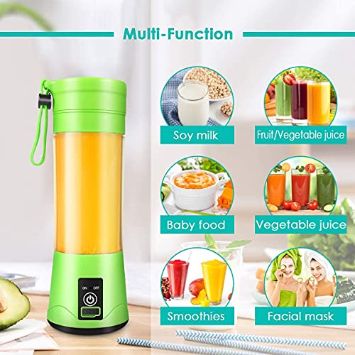 Portable Blender, Personal Blender with USB Rechargeable Mini Fruit Juice Mixer, Personal Size Blender for Smoothies and Shakes Mini Juicer Cup Travel 380ML