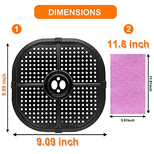 Air Fryer Grill Pan Replacement Parts, 9.09 IN Premium Square Grill Crisper Plate Tray for Instant Vortex Non-Stick Coating Air Fryer Accessories Rack with Rubber feet, Dishwasher Safe