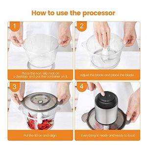 Food Chopper 8-Cup BPA-Free Bowl 350W Food Processor by Kuopry, Electric Food Chopper for Meat, Vegetables, Fruits and Nuts, Blenders for Kitchen, Fast & Slow 2 Speeds,4 Sharp Blades