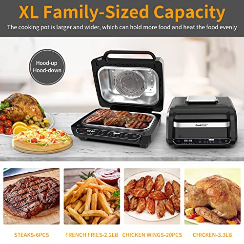 Geek Chef Smart Air Fryer & Indoor Grill Combo, 6 Steak, 6-Serving, Video Recipes & 10-in-1 Cooking Functions, Air Fryer, Roast, Pizza, Grill & Dehydrate, Smokeless & Oilless Electric Contact Griddle, with Removable Non-Stick Plates, ETL Listed, 1700W