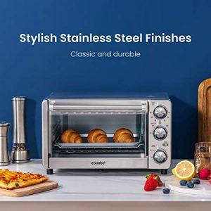 COMFEE' Toaster Oven, 4 Slice, 12L, Multi-function Stainless Steel Finish with Timer-Toast-Bake-Broil Settings, 1100W, Perfect for Countertop (CFO-BG12(SS))