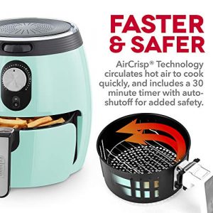 Dash Deluxe Electric Air Fryer + Oven Cooker with Temperature Control, Non-stick Fry Basket, Recipe Guide + Auto Shut off Feature, 1200-Watt, 3 Quart - Aqua