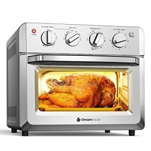 Dreamiracle Air Fryer Toaster Oven Combo 21 Quart 7-in-1 Countertop Dehydrator for Chicken, Pizza, Cookies, 1550W, 4 Accessories Included, Easy to Control with Timer Bake Broil Toast Setting, 6-Slice