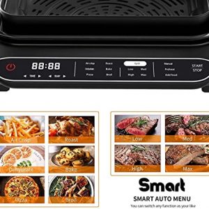 Geek Chef Smart Indoor Grill & Air Fryer Combo,7-in-1 Smokeless Electric Countertop Griddle,with Removable Non-stick Grill Plate,6 Steak,6-Serving, Fast Heat Up,Precise Control,Easy to Clean,E-Recipes & Accessories,ETL Certified,1700W,Black