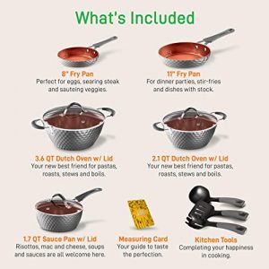NutriChef Nonstick Cookware Excilon |Home Kitchen Ware Pots & Pan Set with Saucepan Frying Pans, Cooking Pots, Lids, Utensil PTFE/PFOA/PFOS Free, 11 Pcs, Gray