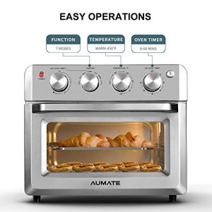AUMATE Countertop Convection Oven, 7-in-1 Toaster Oven Air Fryer Combo, 19 QT Toaster Oven Countertop, Oilless Knob Control Pizza Oven with Timer, Fits 10