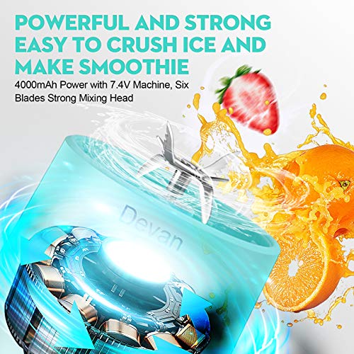Portable Blender 16.9 Oz Personal Size Blender, Juicer Cup for Juice, Crushed Ice, Smoothies and Shakes, 4000mAh USB Rechargeable with Six Blades, Mini Blender for Sports Travel, Gym and Outdoors