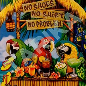 No Shoes No Shirt No Problem Margaritaville Parrot Pineapple Cocktail Drink Vintage Look Tin 8X12 Inch Decoration Poster Sign for Home Kitchen Bathroom Garden Garage Inspirational Quotes Wall Decor