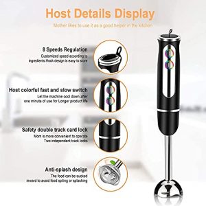 Hand Blender, 4-in-1 Hand Blender, 500 Watt 8-Speed,with 860 ml Food Processor Chopper,600 ml Mixing Beaker,Egg Whisk,for Soups, Infant Food, Smoothies, Sauces