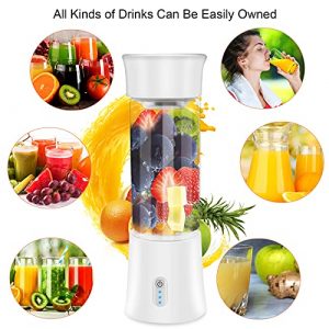 Portable Blender, Blender for Shakes and Smoothies, Mini Personal Blender USB Rechargeable with Six Blades for Home Kitchen Sports Travel Outdoor, 13 Oz, White