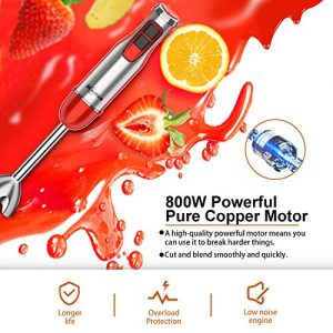 Makoloce Hand Blender 800W 12-Speed 5-in-1 Immersion Blender Handheld Stick Blender Stainless Steel With Whisk, Milk Frother, Chopper, Grinder Bowl & Measuring Cup for Smoothie, Baby Food & Sauces Red