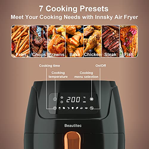 Beautitec Air Fryer 5L Capacity Digital Touchscreen Hot Oven Cooker with 7 Cooking Functions up to 390℉ with Temperature Control 1650W Digital Airfryer Black