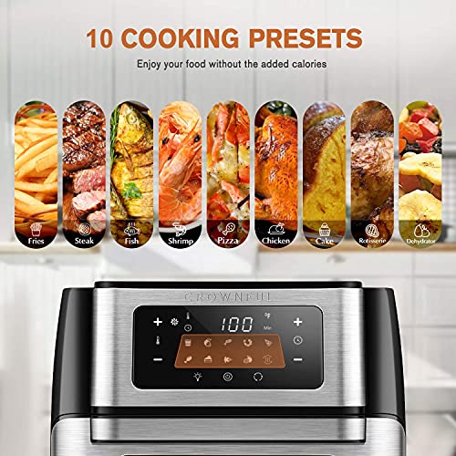 CROWNFUL Air Fryer, 10-in-1 Air Fryer Toaster Oven, 10.6 Quart &19 Quart/18L Air Fryer Toaster Oven, Convection Roaster with Rotisserie & Dehydrator, 10-in-1 Countertop Oven