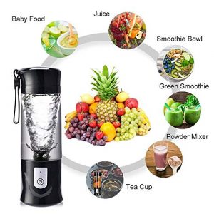 USB Electric Safety Juicer Cup, Fruit Juice mixer, Mini Portable Rechargeable /Juicing Mixing Crush Ice Blender Mixer ,350-420ml Water Bottle (Black)