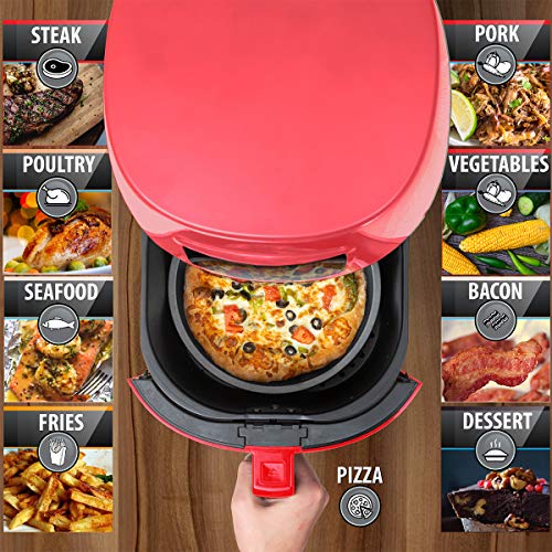 Deco Chef 5.8QT (19.3 Cup) Digital Electric Air Fryer with Accessories and Cookbook- Air Frying, Roasting, Baking, Crisping, and Reheating for Healthier and Faster Cooking (Red)