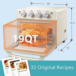 Dawad Air Fryer Toaster Oven Countertop Small Space Retro Cream White , Air Fryer Oven Combo 1500W ,10 Inch Pizza 7 lbs Chicken ETL Certified ,Accessories & Recipes