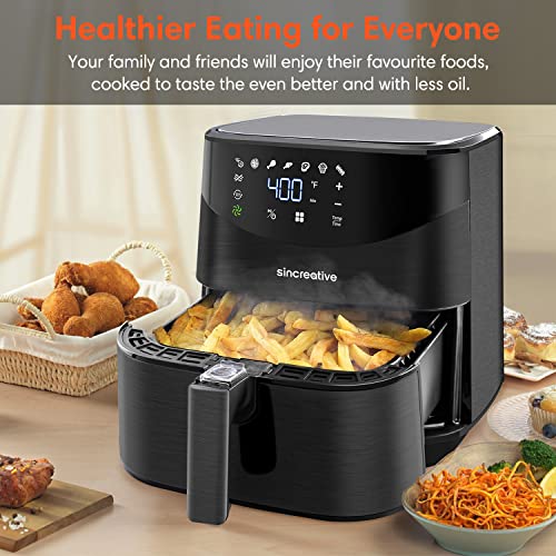 Air Fryer XL, 5.8 QT Airfryer Oven Large Family Size Airfryer, 8 IN 1 Digital Touch Screen Electric Hot Oven Oilless Cooker with Cookbook, DetachaSble Non-Stick Basket, Black ETL/UL Cert | Stainless Steel
