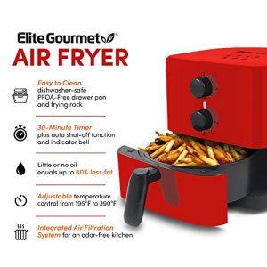 Elite Gourmet EAF-3218R Personal 1.1 Quart Compact Space Saving Electric Hot Air Fryer Oil-Less Healthy Cooker, Timer & Temperature Controls, PFOA Free, Red