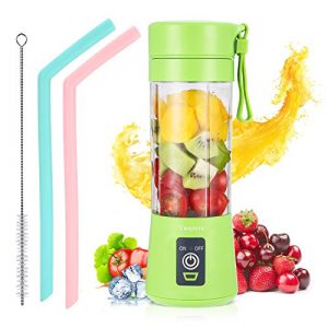 Portable Blender Personal USB Rechargeable Juicer Cup Smoothies and Shakes, Handheld Fruit Mixer Machine with Straws (Green)