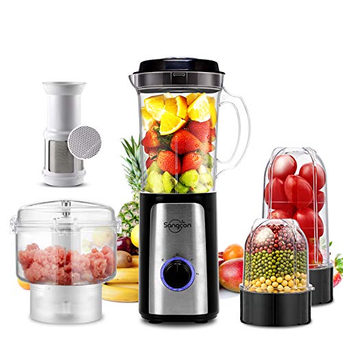 5 in 1 Food Processor and Blender Combo for Kitchen, Mini Electric Food Chopper for Meat and Vegetable, 350W High Speed Blenders with 2 Speeds and Pulse for Smoothies and Shakes
