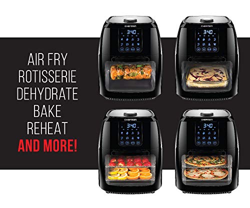 Chefman 6.3 Quart Digital Air Fryer+ Rotisserie, Dehydrator, Convection Oven, 8 Touch Screen Presets Fry, Roast, Dehydrate & Bake, BPA-Free, Auto Shutoff, Accessories Included, XL Family Size, Black