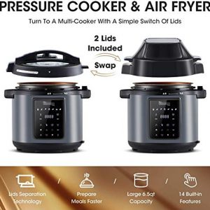MICHELANGELO Pressure Cooker Air Fryer Combo 6 Quart, All-in-1 Pressure Cooker with Air Fryer - Two Detachable Lids for Pressure Cooker, Pressure Fryer, Air Fryer, Saute Cooker, 6 Qt