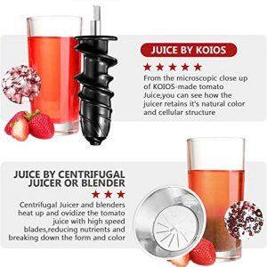 [Upgraded] KOIOS Juicing Machine, 2021 Masticating Slow Juicer Extractor, Cold Press Juicer with Quiet Motor & High Juice Yield, E-Recipes for Vegetables and Fruits, Easy to Clean with Brush