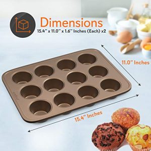NutriChef Non-stick Carbon Steel Muffin Pans - Pair of Cupcake Cookie Sheet Pan Style for Baking, Professional Kitchen Muffin Bake Pans, 2 pc. Muffin Pans w/ 12 Cups Cupcake Baking Tray -