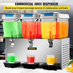 VEVOR 110V Commercial Beverage Dispenser,14.25 Gallon 54L 3 Tanks Juice Dispenser Commercial,18 Liter Per Tank 350W Stainless Steel Food Grade Material Ice Tea Drink Dispenser Equipped with Thermostat Controller