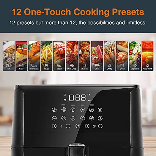 YuuYee Air Fryer, 6.8QT XL LED Touch Screen Air Fryer Oven, 12 Preset Cooking Modes, 85% Fat Reduced, 3-Year Warranty