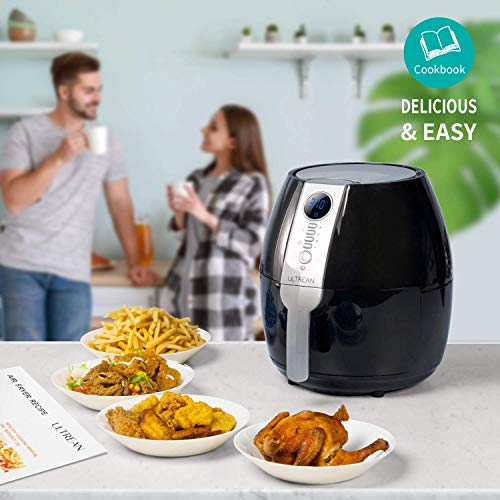 Ultrean Air Fryer, 4.2 Quart (4 Liter) Electric Hot Air Fryers Oven Oilless Cooker with LCD Digital Screen and Nonstick Frying Pot, ETL/UL Certified,1-Year Warranty,1500W (Black)