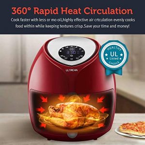 Ultrean Large Air Fryer 8.5 Quart, Electric Hot Air Fryers XL Oven Oilless Cooker with 7 Presets, LCD Digital Touch Screen and Nonstick Detachable Basket, UL Certified, Cook Book, 1700W (Red)