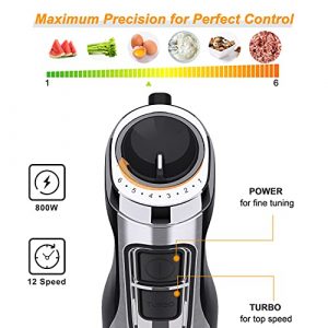 Makoloce Immersion Hand Blender 5-in-1 800W 12-Speed Immersion Blender Handheld Stainless Steel With Whisk, Milk Frother, Chopper, Grinder Bowl, Measuring Cup for Puree, Baby Food, Smoothies, Sauces
