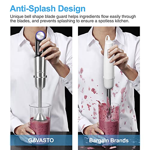 Gavasto Immersion Blender 800 Watts Scratch Resistant Hand Blender,20 Speed and Turbo Mode Hand Mixer, 5-in-1 Heavy Duty Copper Motor Stainless Steel Smart Stick with Egg Whisk, Milk Frother, Chopper