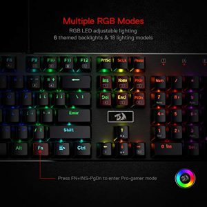 Redragon K556 RGB LED Backlit Wired Mechanical Gaming Keyboard, Aluminum Base, 104 Standard Key, Red Switches