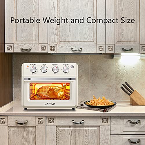 Dawad Air Fryer Toaster Oven Countertop Small Space Retro Cream White , Air Fryer Oven Combo 1500W ,10 Inch Pizza 7 lbs Chicken ETL Certified ,Accessories & Recipes