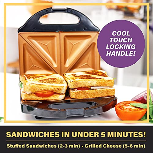 GOTHAM STEEL Sandwich Maker, Toaster and Electric Panini Grill with Ultra Nonstick Copper Surface - Makes 2 Sandwiches in Minutes with Virtually No Clean Up, with Easy Cut Edges and Indicator Lights