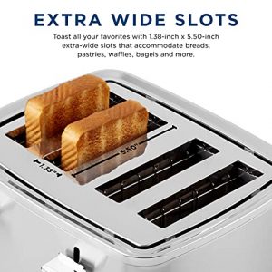 GE Stainless Steel Toaster | 4 Slice | Extra Wide Slots for Toasting Bagels, Breads, Waffles & More | 7 Shade Options for the Entire Household to Enjoy | Countertop Kitchen Essentials | 1500 Watts