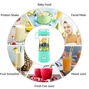 Portable Blender, Personal Size Blender for Smoothies, Juice and Shakes, Mini Blender with Powerful Motor, 4000mAh Rechargeable Battery Six Blades, for Home, Travel, Office (Mint Blue)