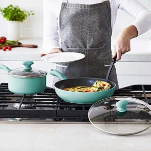 GreenLife Soft Grip Diamond Healthy Ceramic Nonstick 13 Piece Cookware Pots and Pans Set, PFAS-Free, Dishwasher Safe, Turquoise, Diamond Cookware