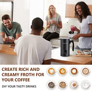 Milk Frother, Spacekey 4-in-1 Electric Milk Steamer with Buzzer, 10.1oz/300ml Hot & Cold Frothing and Heating Milk Warmer with Touch Screen, Automatic Soft Foam Maker for Latte, Chocolate Milk, Black
