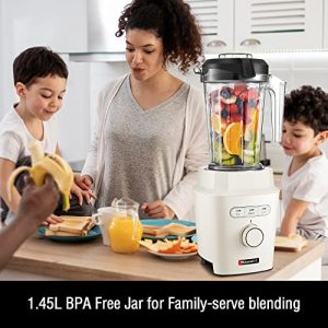 Hauswirt Smoothie Blender,1200W Professional Countertop Blenders for Shakes and Smoothies, 3 Presets with 15 Speeds for Ice Crushing and Frozen Drinks, Tritan BPA-Free 51 Oz Jar, 25 oz & 16 oz To-Go cups, Detachable Blades Base For Easy Cleaning, Cream White