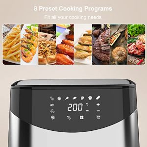 7 in 1 Large Air Fryer 5.3QT, KOTLIE 1700W Digital Touch Screen Air Fryers Cookers with Nonstick Basket, Stainless Steel Electric Hot Airfryer Oven with 10 Cooking Functions, XL Healthy