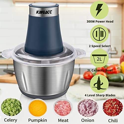 Electric Food Processor & Vegetable Chopper, 8-Cup Blender Grinder for Meat, Vegetables, Onion, Garlic, with 2L Stainless Steel Bowl and 4 Sharp Blades for Slicing, Shredding, Mincing, and Puree, 300W