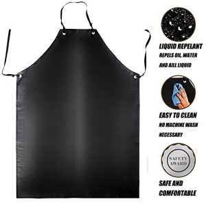 Waterproof Rubber Vinyl Apron - 40" Extra Long Black Dishwashing Apron, Heavy Duty Industrial Chemical Resistant Apron, Stay Dry for Cleaning Car, Dishwashing, Lab Work, Butcher, Dog Grooming, Cleaning Fish, Ultra Lightweight (Black)