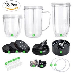 Replacement Parts Cups For Magic bullet, 18PCS/Set Replacement Accessories Include Blender Cups & Cross Blade & Lids & Gear & Gaskets & Shock Pads Compatible With 250W Magic Bullet MB1001 Blender
