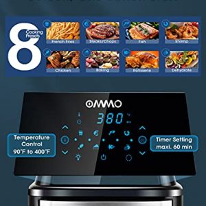Air Fryer Oven 17-Quart, OMMO 1800W Countertop Air Fryer Toaster Oven Combo with Rotisserie & Dehydrator, Digital Controls, 8 Presets, Rich Accessories & Cookbook (40+ Recipes), ETL Certified