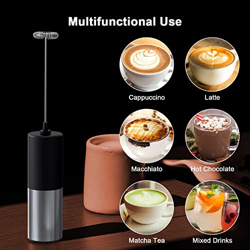 SENZER Milk Frother for Coffee, Handheld Electric Milk Frother Foam Maker Battery Operated Whisk Drink Mixer, Stainless Steel Mini Foamer for Lattes,Cappuccino, Matcha, Hot Chocolate